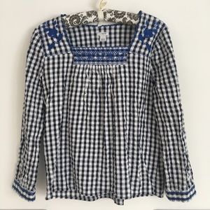 J Crew embroidered gingham blouse S